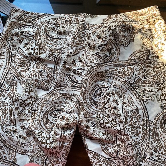 Calvin Klein Petite Size Paisley Print Slim Leg Linen-Blend Ankle Pants - Picture 13 of 14